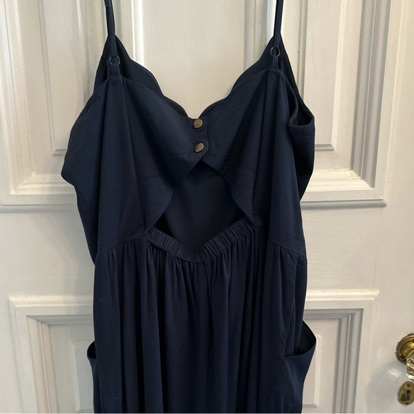 Navy Blue Romper with Cut Out Back with Scalloped Edge Details - Picture 9 of 11